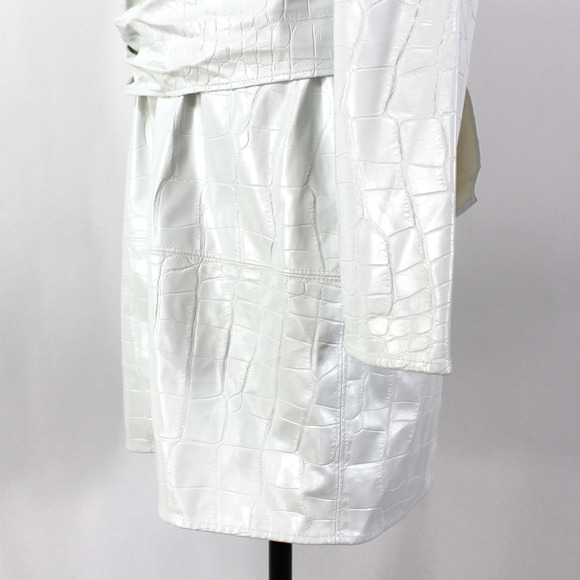 MSGM Abito Faux Leather Dress NEW Croc Embossed Tie Sash Belted White Mini Sz M - Picture 5 of 9